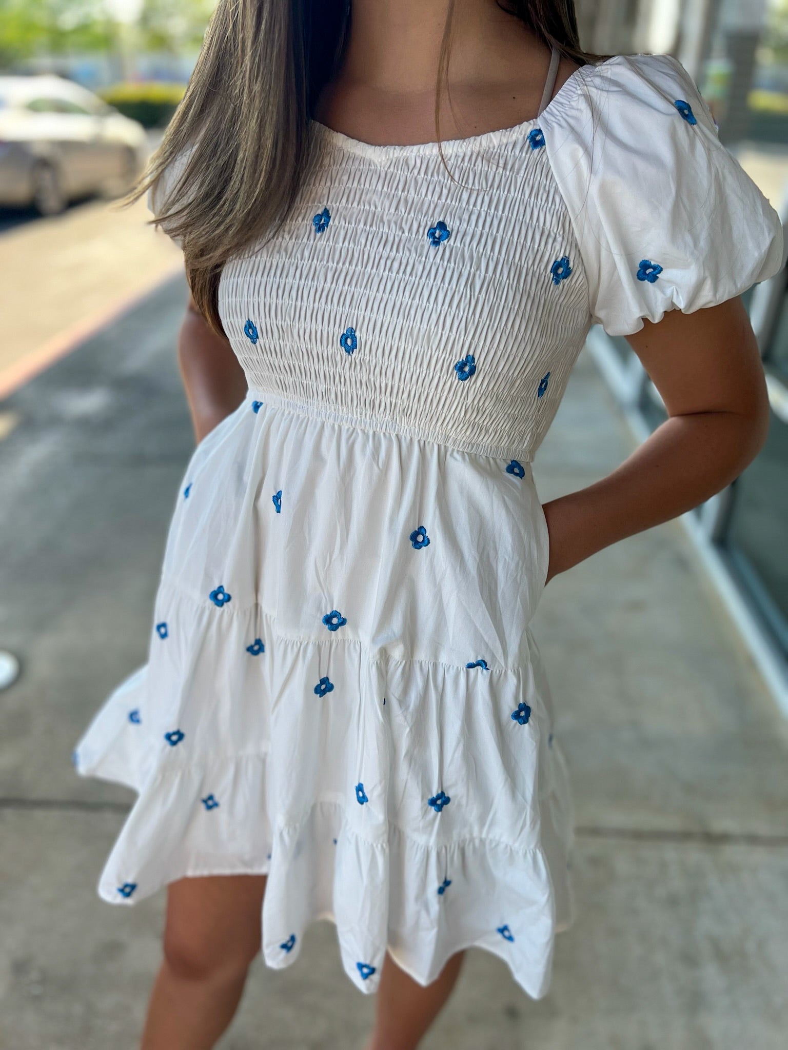 Be Kind Girls Off White Dress with Blue Flowers - A'Bekah's Boutique