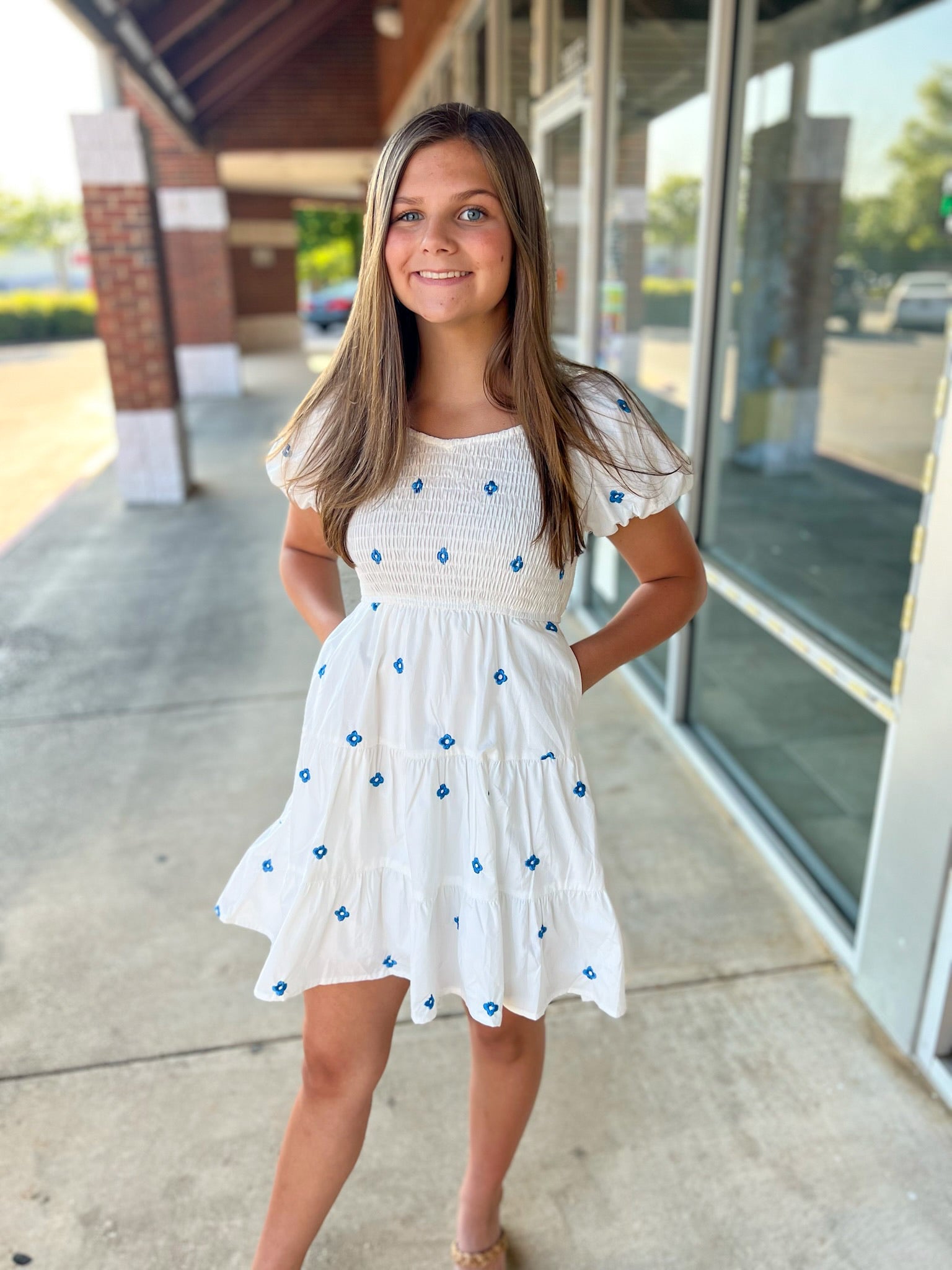 Be Kind Girls Off White Dress with Blue Flowers - A'Bekah's Boutique