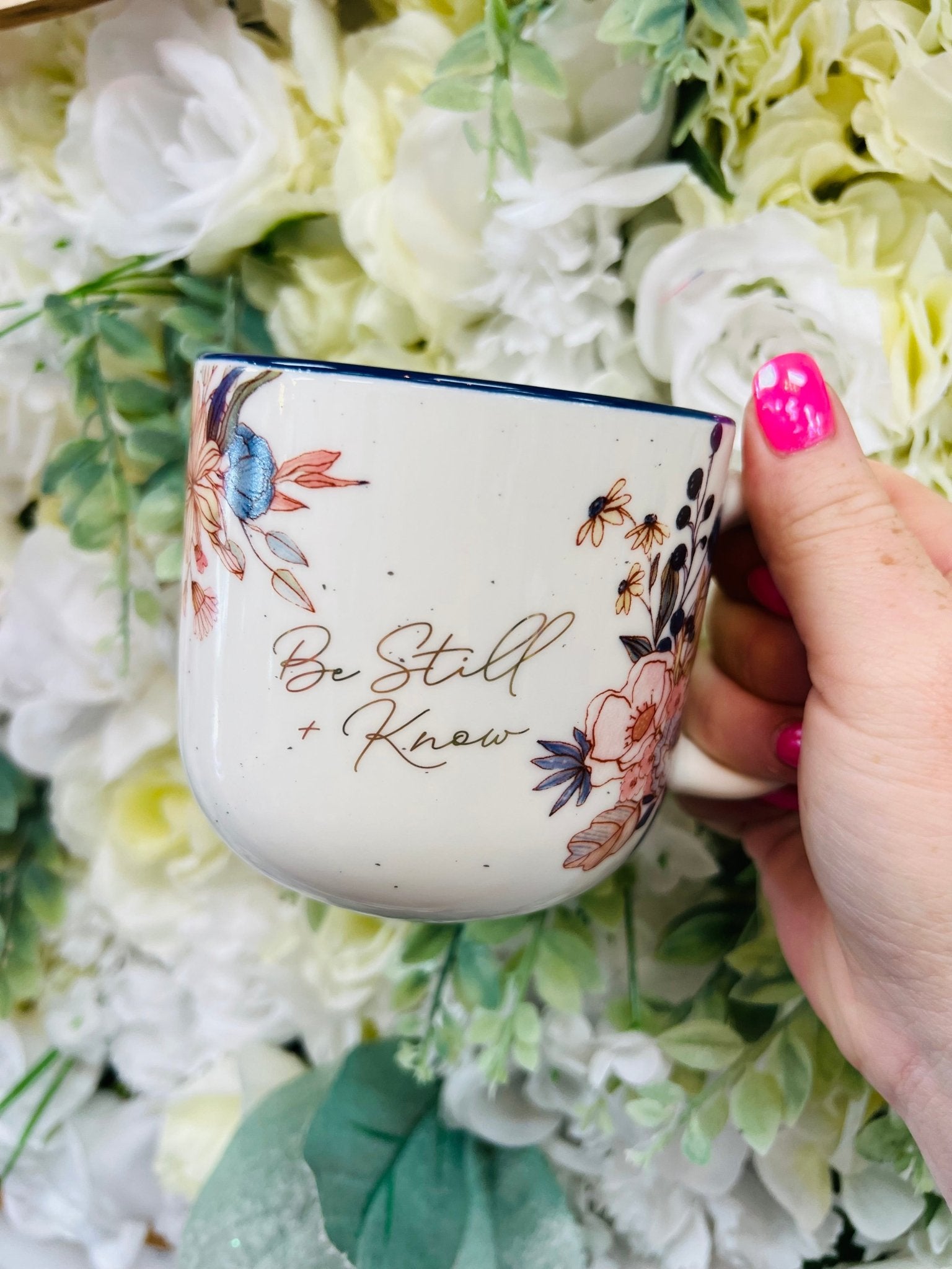 Be Still Pink Floral Mug Psalms 46:10 - A'Bekah's Boutique