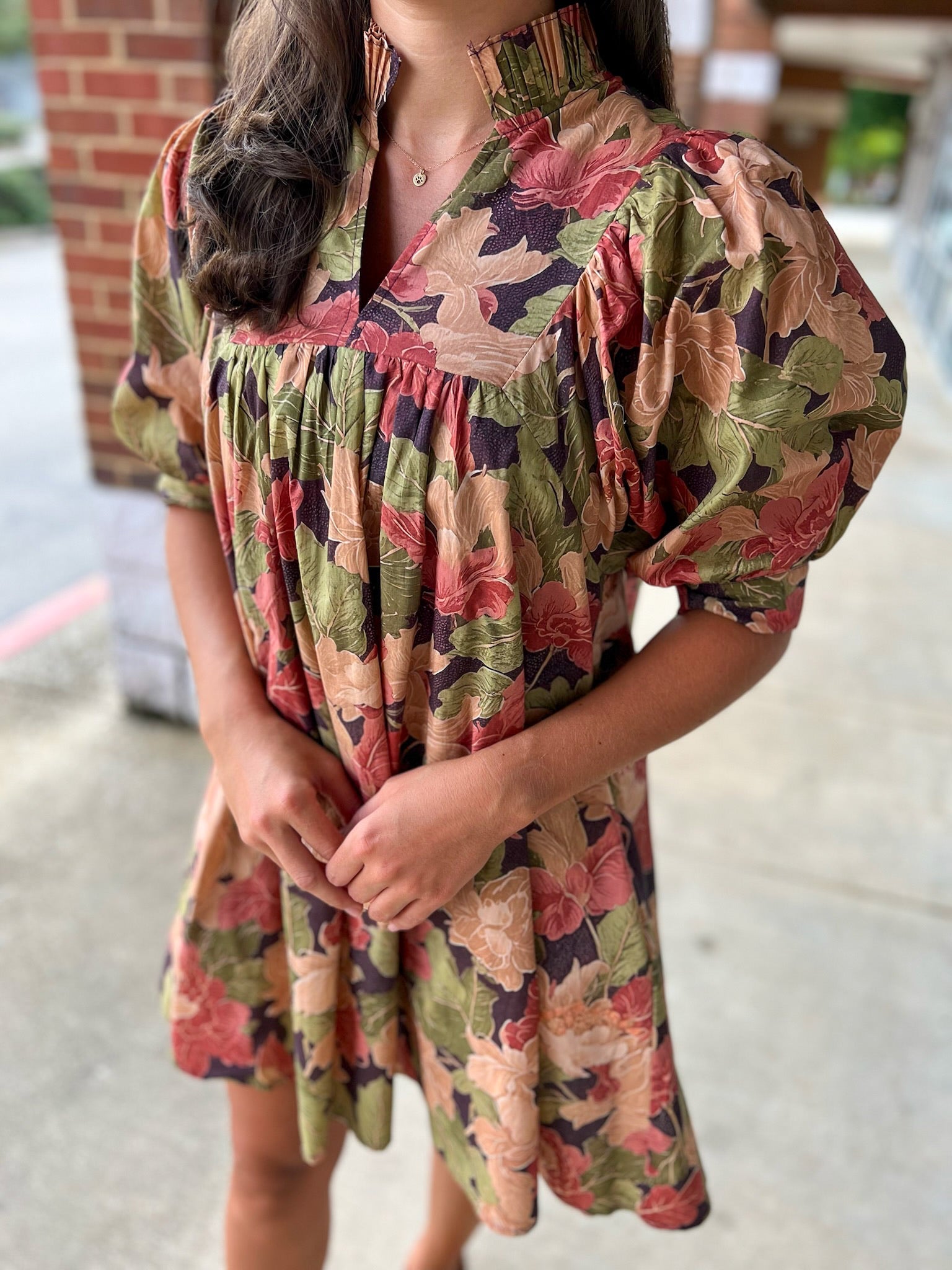Be The Light Brown Floral 3/4 Sleeve Dress - A'Bekah's Boutique