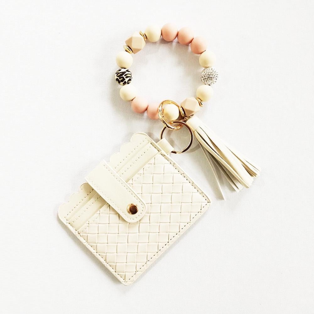 Beaded Bracelet Keyring with Woven Vegan Leather Wallet & Tassel - A'Bekah's Boutique