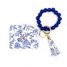 Beaded Wristlet ID Wallet Blue Floral - A'Bekah's Boutique