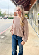 Before You Know It Oatmeal Ribbed Top with Long Drop Shoulder Sleeves - A'Bekah's Boutique