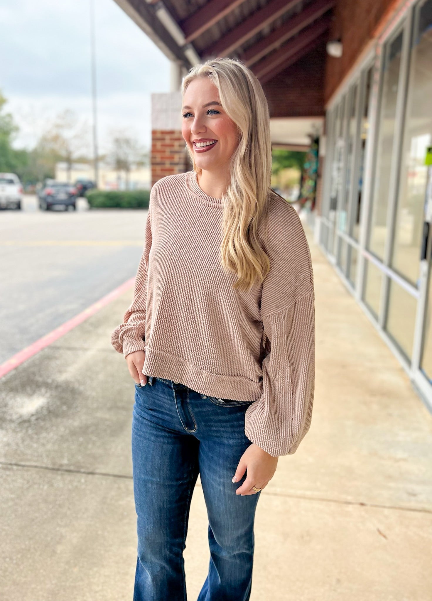 Before You Know It Oatmeal Ribbed Top with Long Drop Shoulder Sleeves - A'Bekah's Boutique