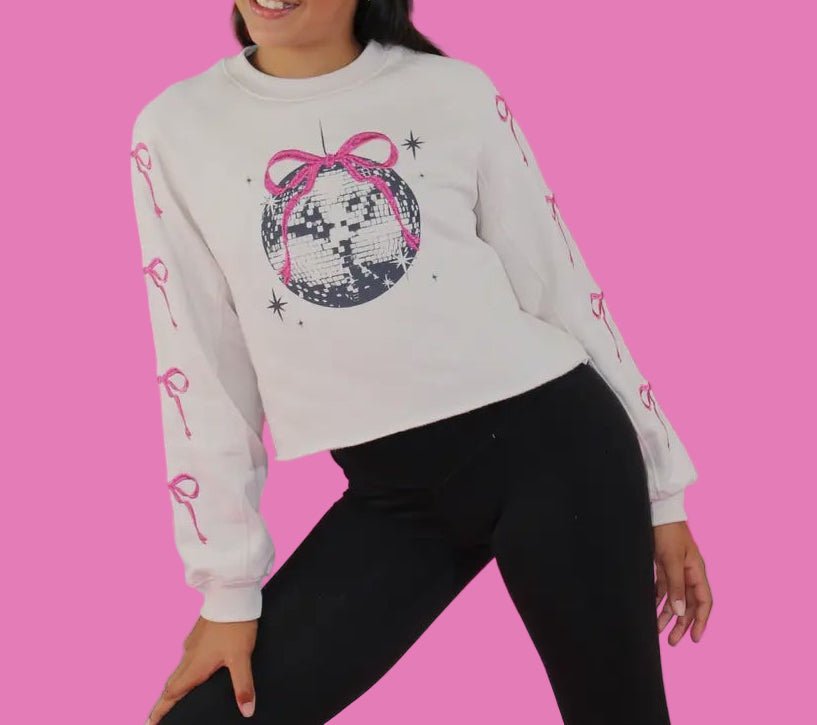 Beige Girls Disco Ball Long Sleeve Sweatshirt with Embroidery - A'Bekah's Boutique