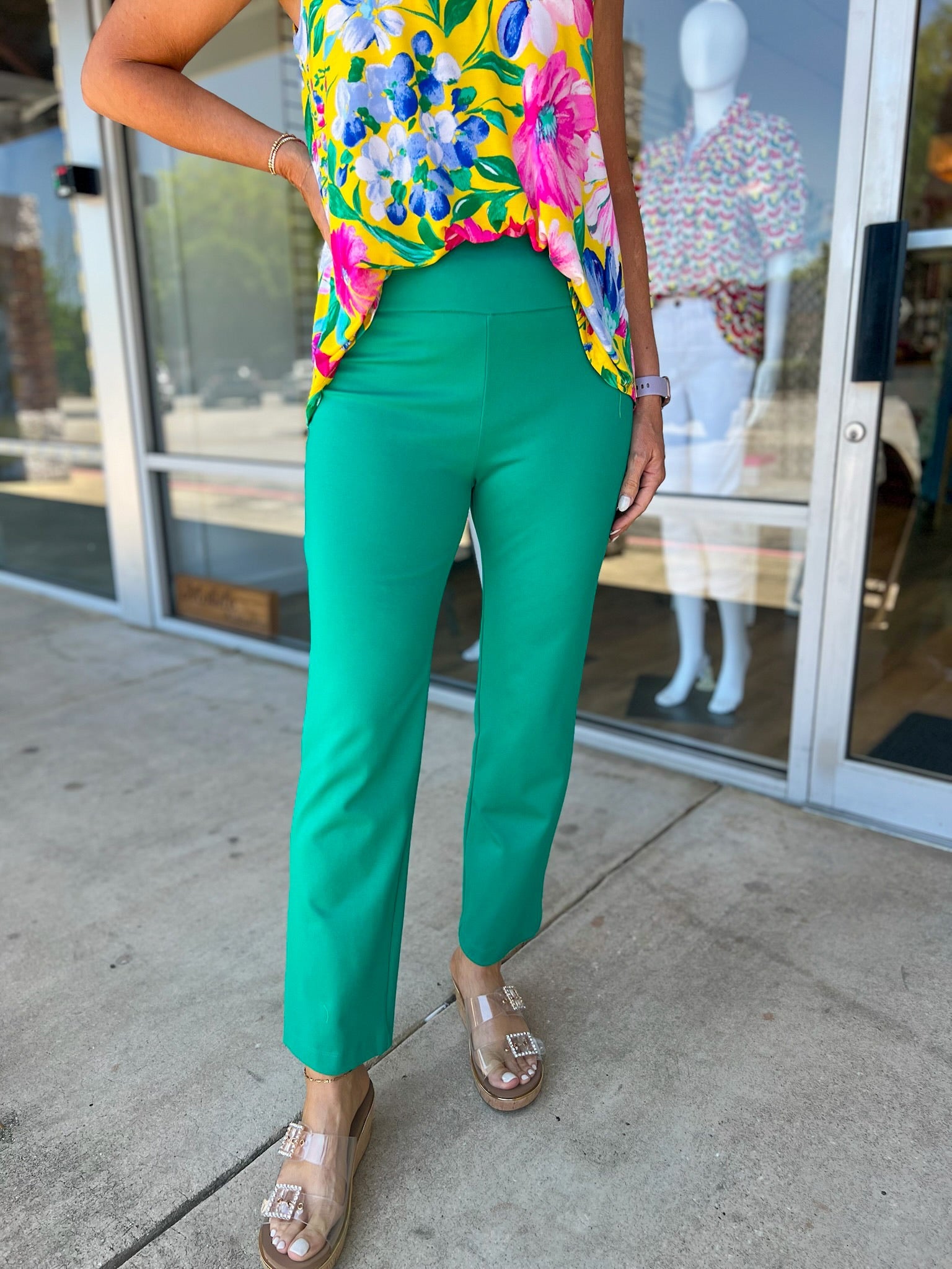 Believe In Us Kelly Green High Waisted Slim Straight Magic Pants - A'Bekah's Boutique