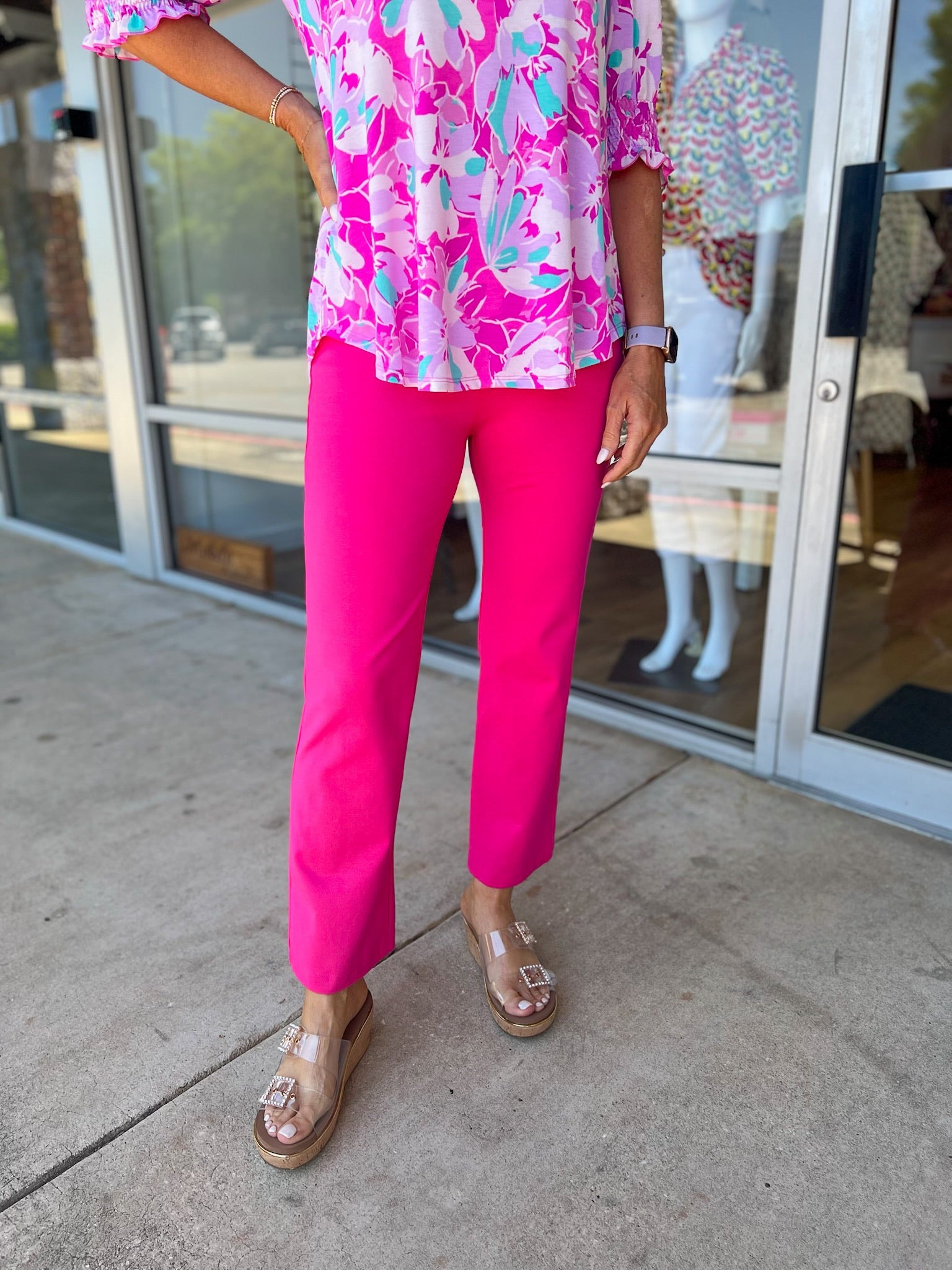 Believe In Us Pink Sapphire High Waisted Slim Straight Magic Pants - A'Bekah's Boutique