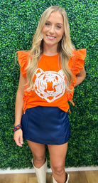 Biggest Fan Orange Top with Shirred Sleeve & Tiger - A'Bekah's Boutique