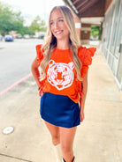 Biggest Fan Orange Top with Shirred Sleeve & Tiger - A'Bekah's Boutique