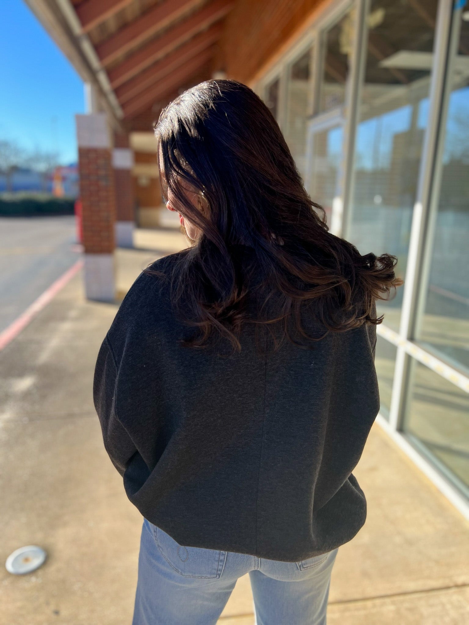 Black Acid Wash Long Balloon Sleeve Fleece Oversized Pullover - A'Bekah's Boutique