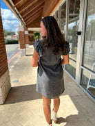 Black Denim Snow Washed Button Down Ruffle Sleeve Dress - A'Bekah's Boutique