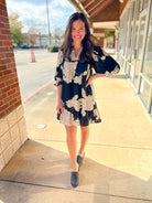 Black Floral Babydoll Dress with Lace Trim - A'Bekah's Boutique