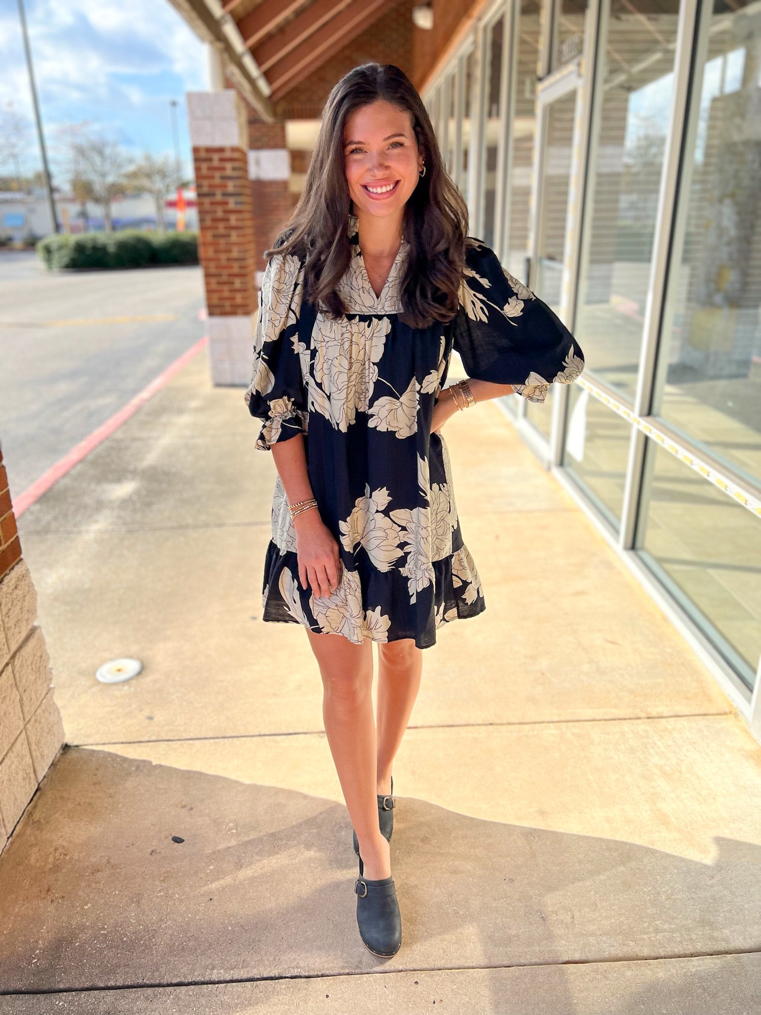 Black Floral Babydoll Dress with Lace Trim - A'Bekah's Boutique