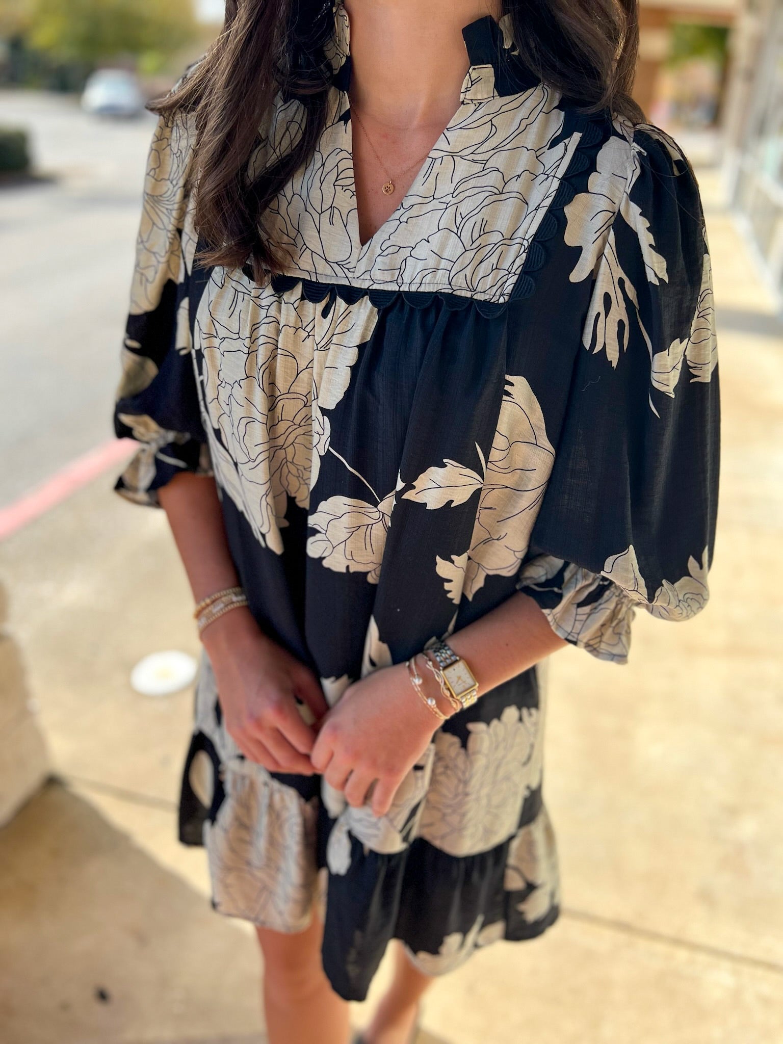 Black Floral Babydoll Dress with Lace Trim - A'Bekah's Boutique