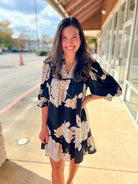 Black Floral Babydoll Dress with Lace Trim - A'Bekah's Boutique