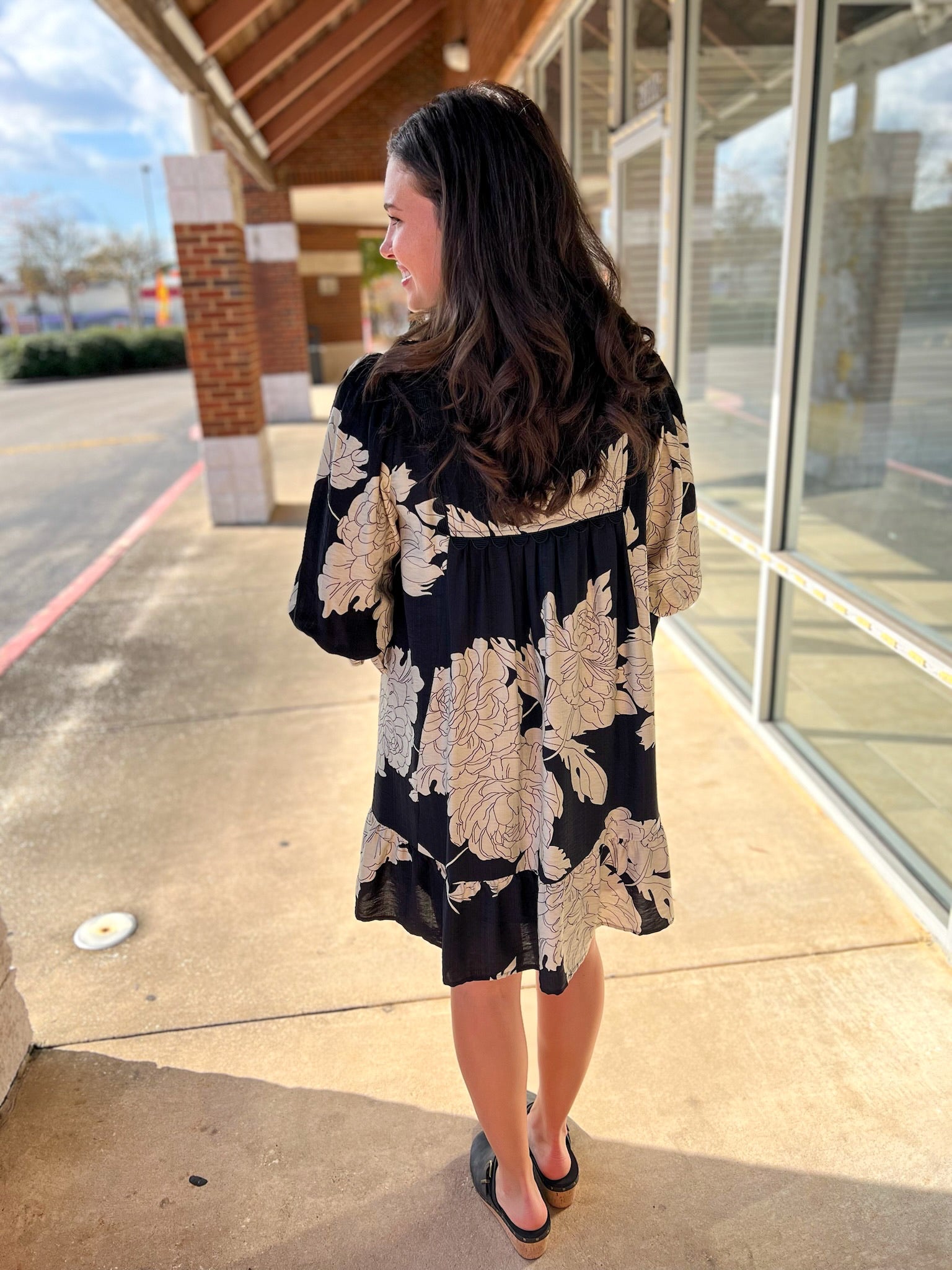 Black Floral Babydoll Dress with Lace Trim - A'Bekah's Boutique