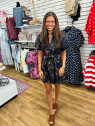 Black Floral V-Neck Dress with Tie Waist - A'Bekah's Boutique