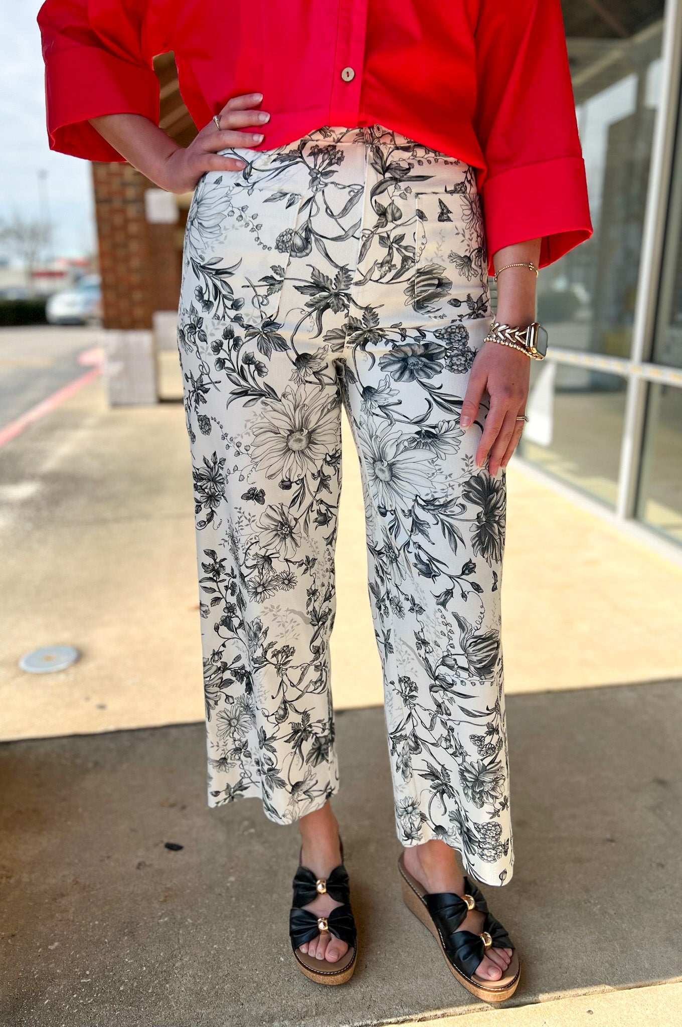 Black Floral Wide Leg Cropped Pants - A'Bekah's Boutique