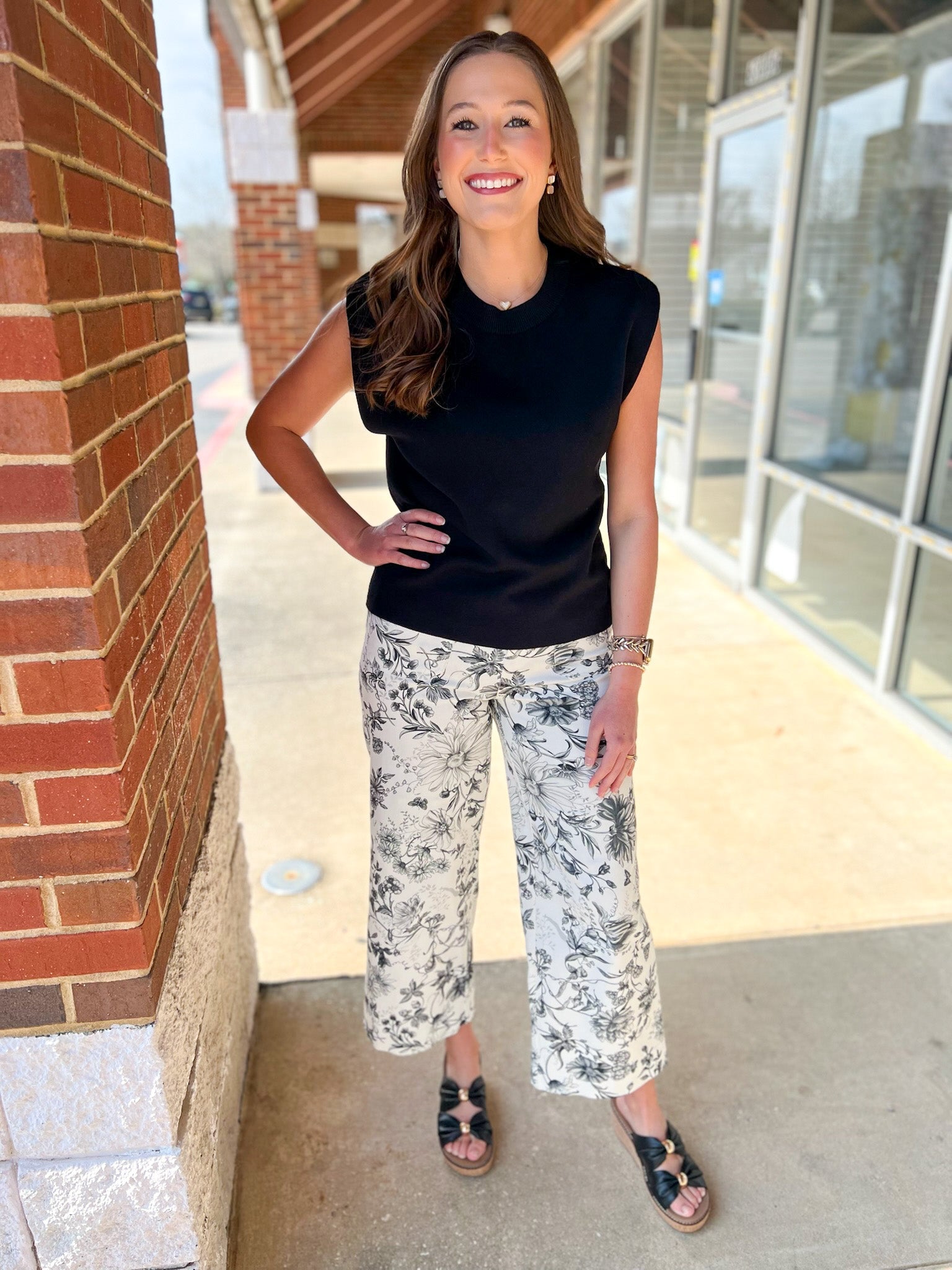 Black Floral Wide Leg Cropped Pants - A'Bekah's Boutique