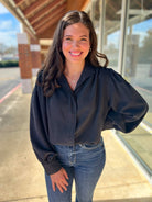 Black High Collar Balloon Hem Jacket - A'Bekah's Boutique