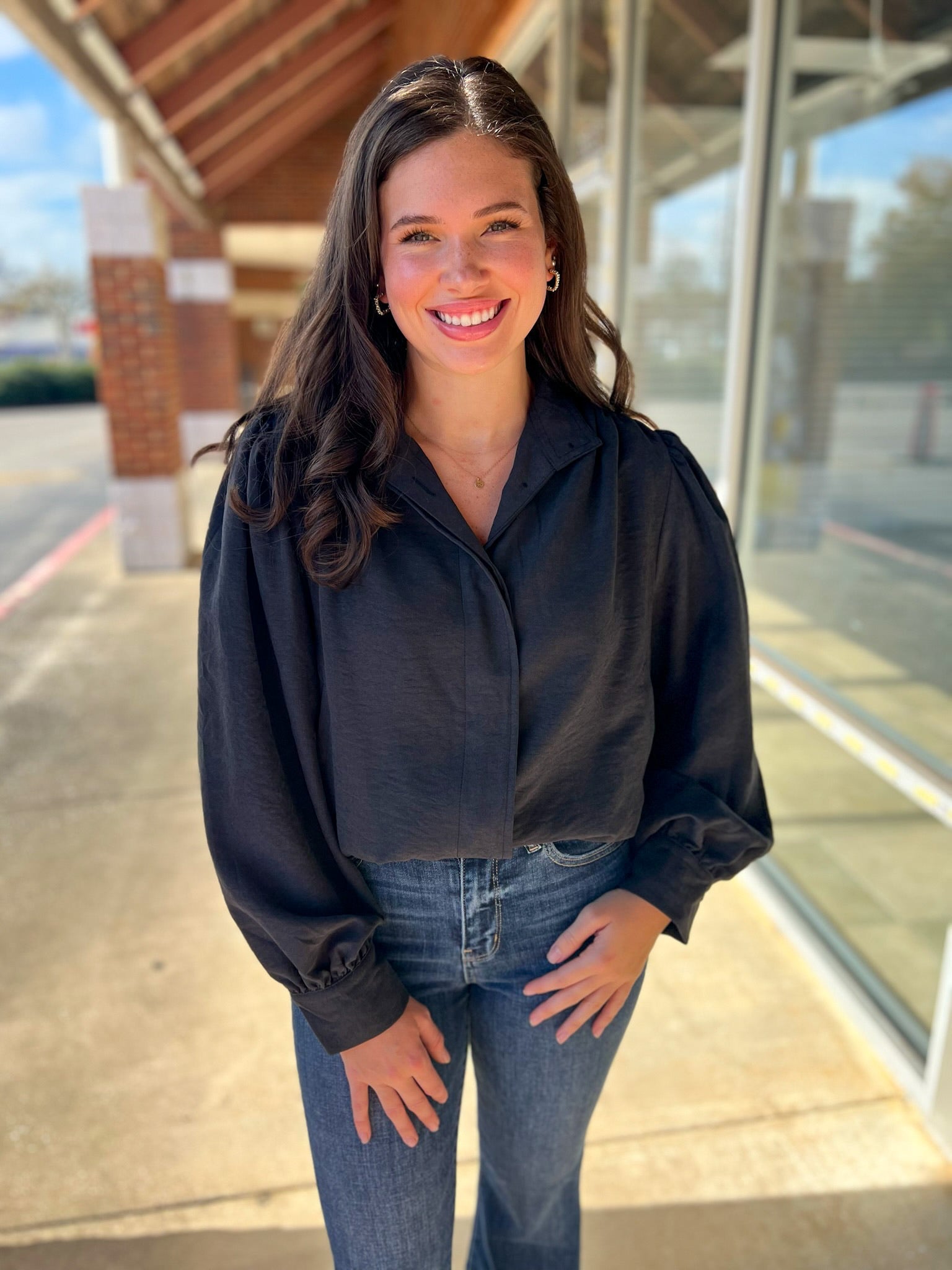 Black High Collar Balloon Hem Jacket - A'Bekah's Boutique