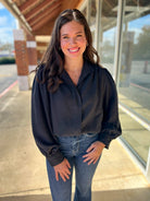 Black High Collar Balloon Hem Jacket - A'Bekah's Boutique