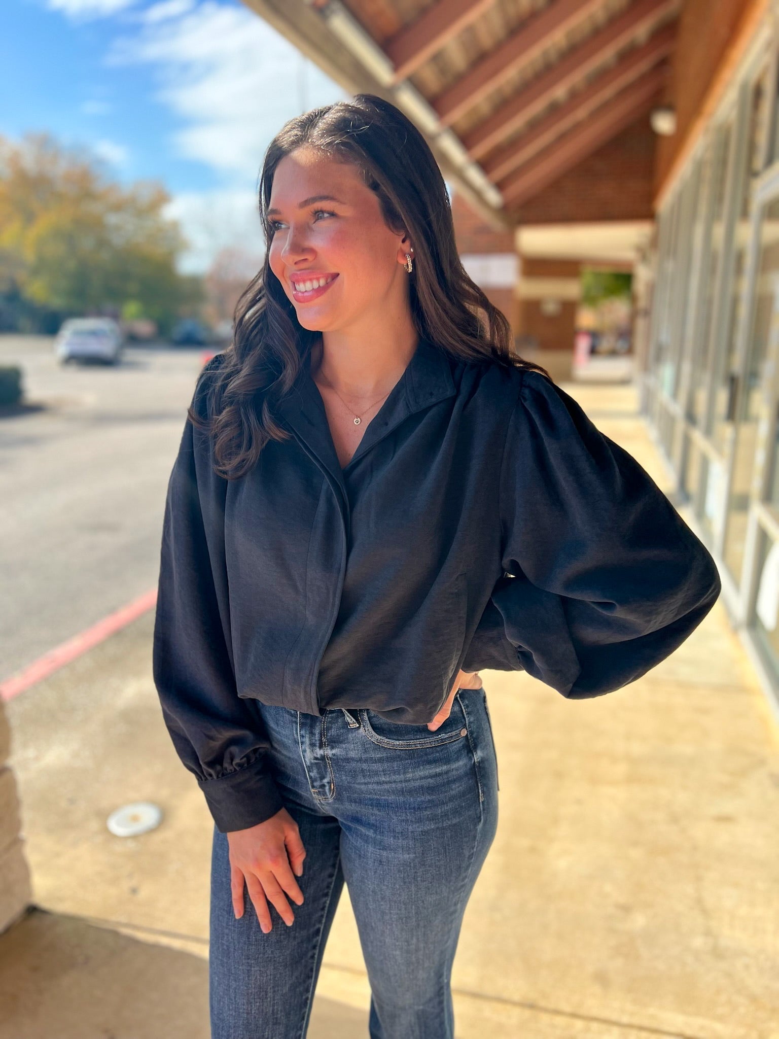 Black High Collar Balloon Hem Jacket - A'Bekah's Boutique