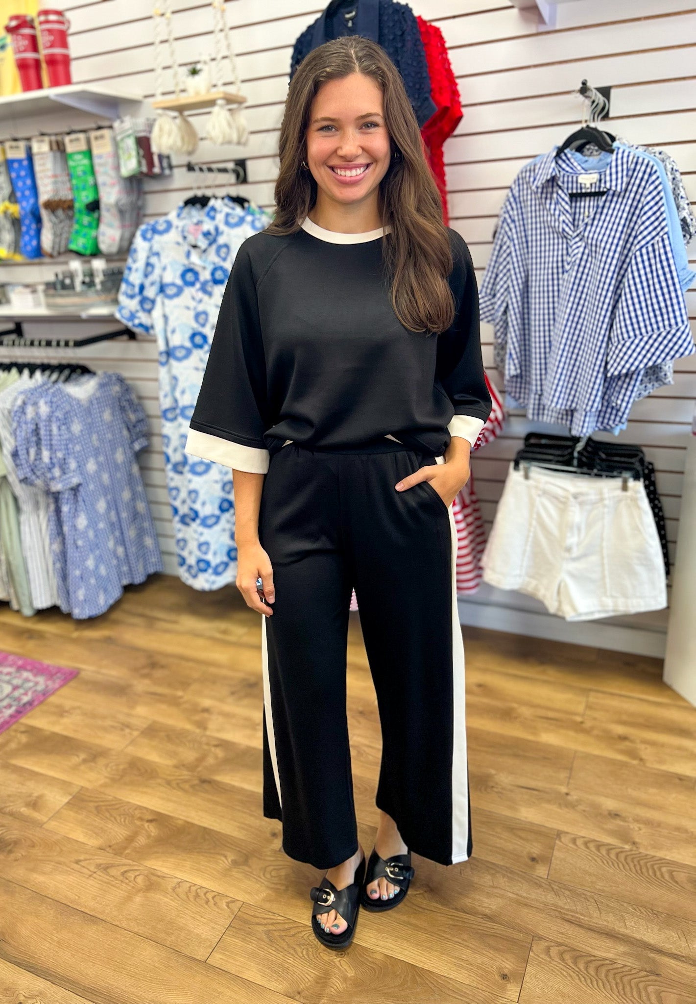Black Luxeknit Colorblock Wide Leg Pants Set - A'Bekah's Boutique
