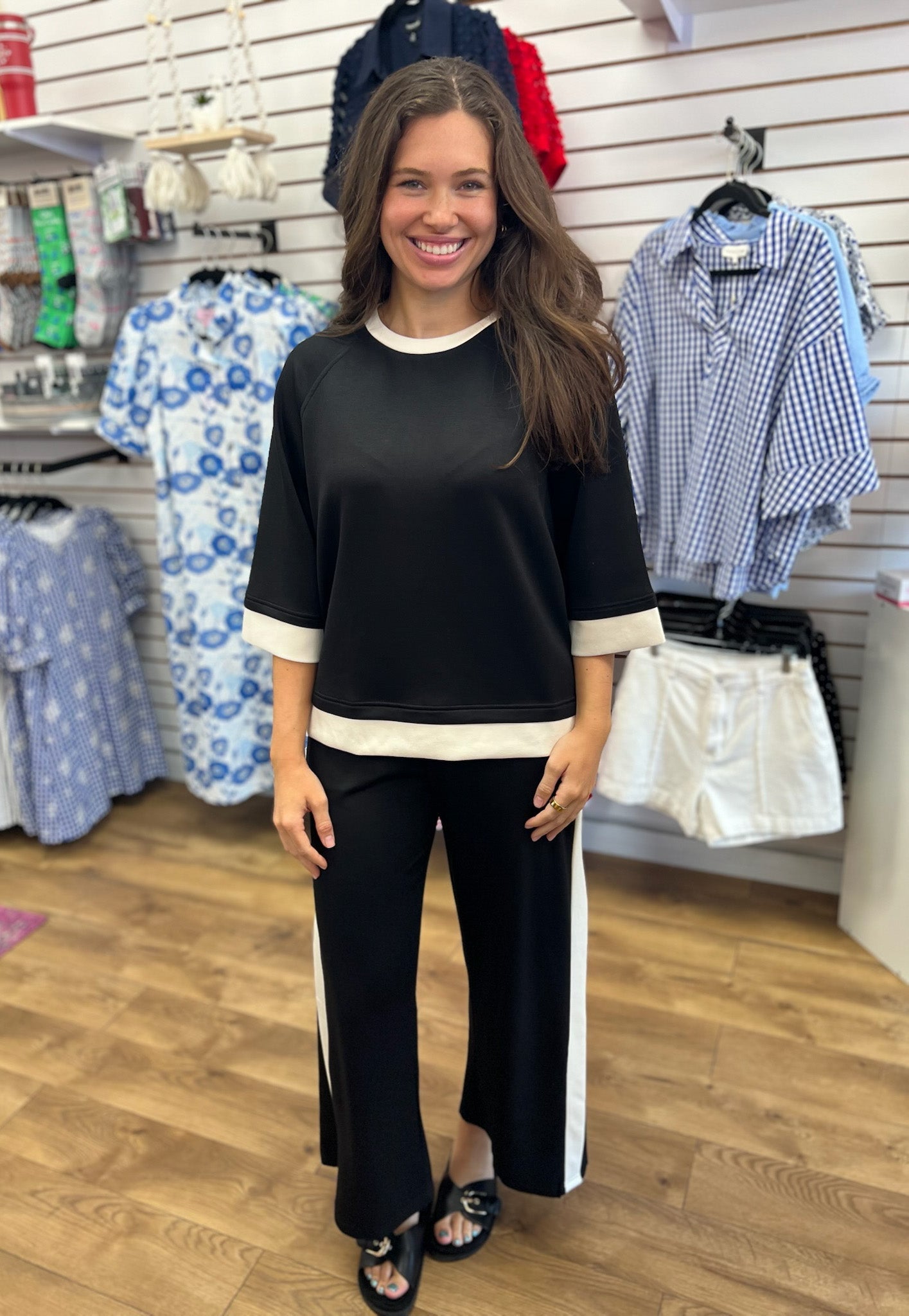 Black Luxeknit Colorblock Wide Leg Pants Set - A'Bekah's Boutique