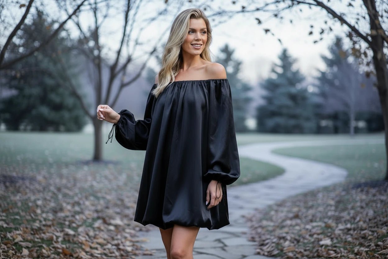 Black Off The Shoulder Flounced Dress - A'Bekah's Boutique