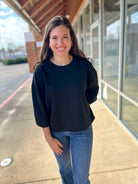 Black Oversized 3/4 Wide Sleeve Top - A'Bekah's Boutique