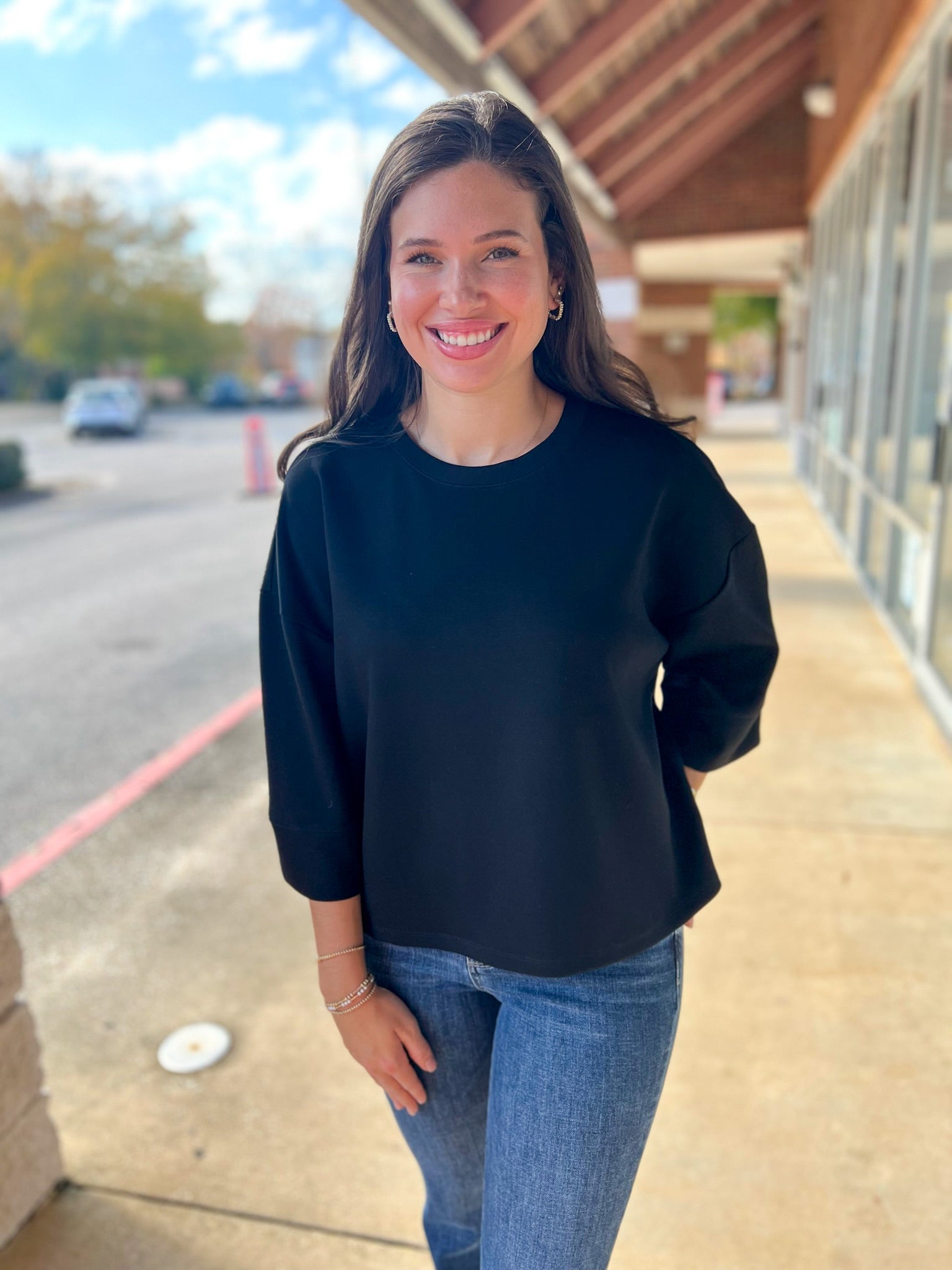 Black Oversized 3/4 Wide Sleeve Top - A'Bekah's Boutique