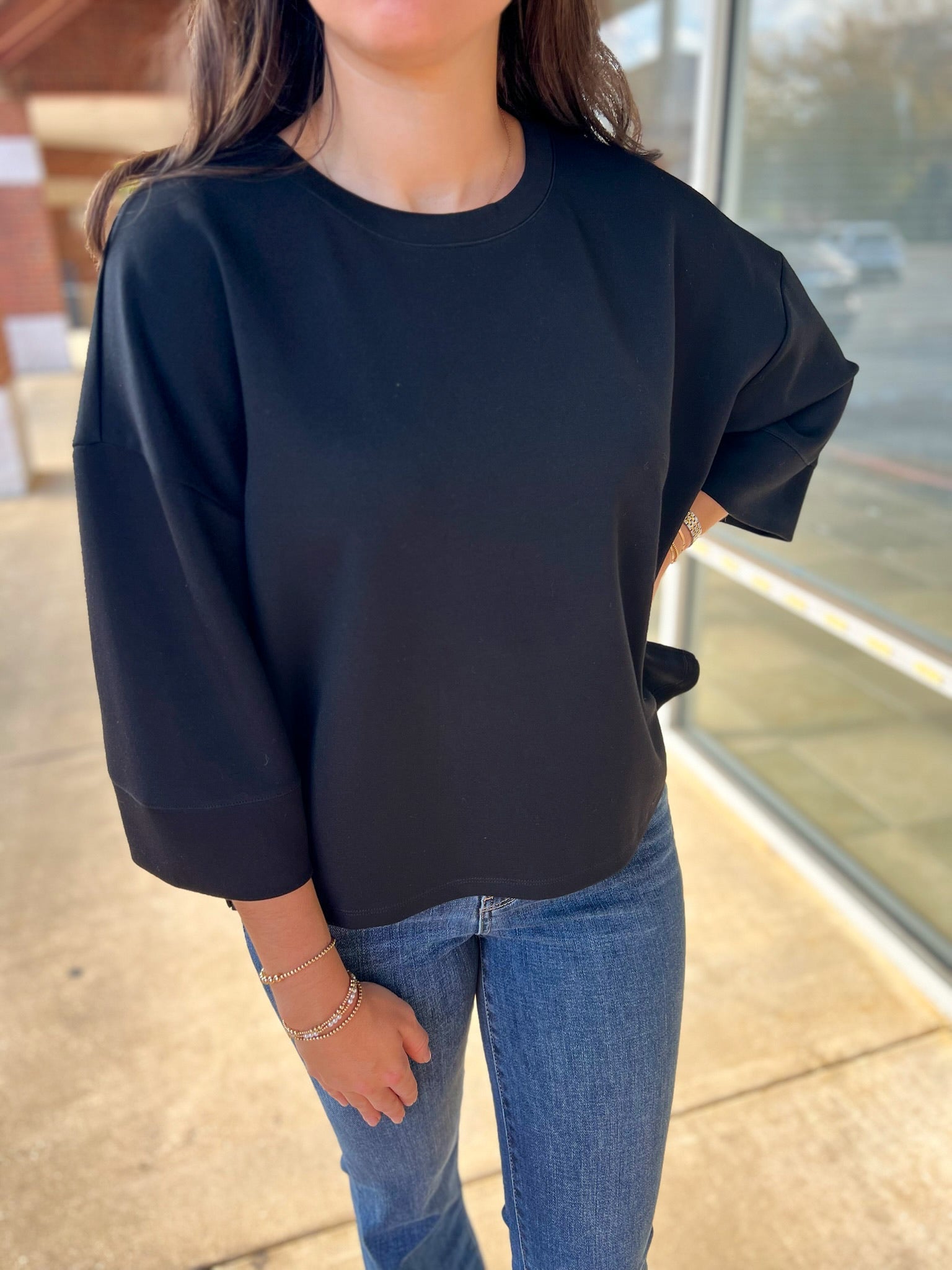 Black Oversized 3/4 Wide Sleeve Top - A'Bekah's Boutique