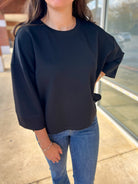 Black Oversized 3/4 Wide Sleeve Top - A'Bekah's Boutique
