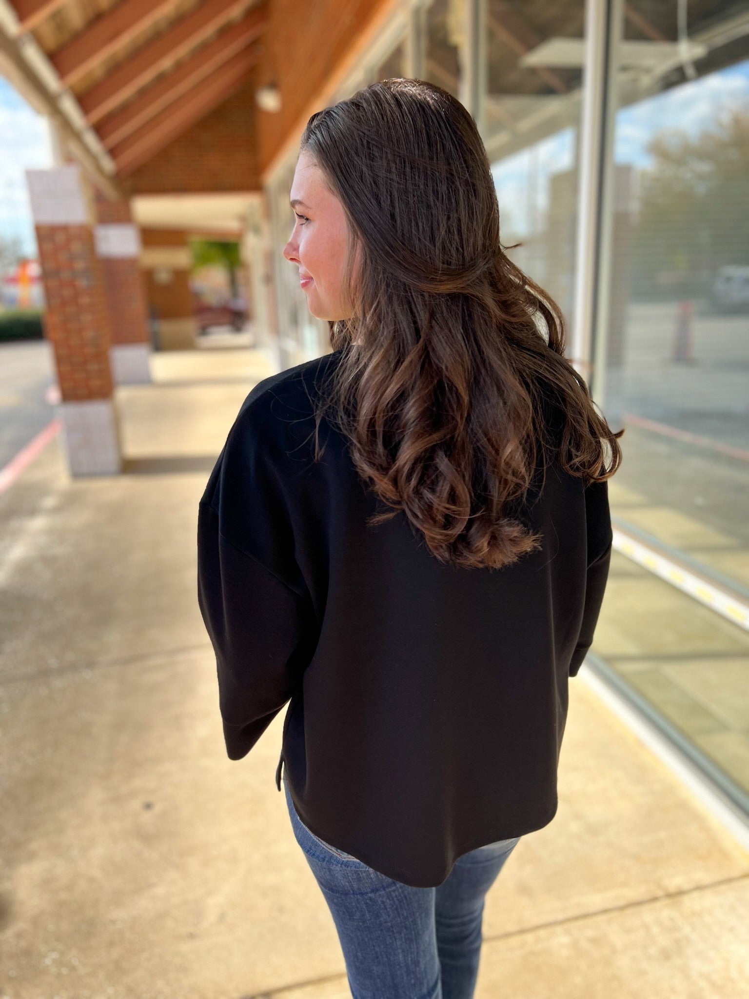 Black Oversized 3/4 Wide Sleeve Top - A'Bekah's Boutique