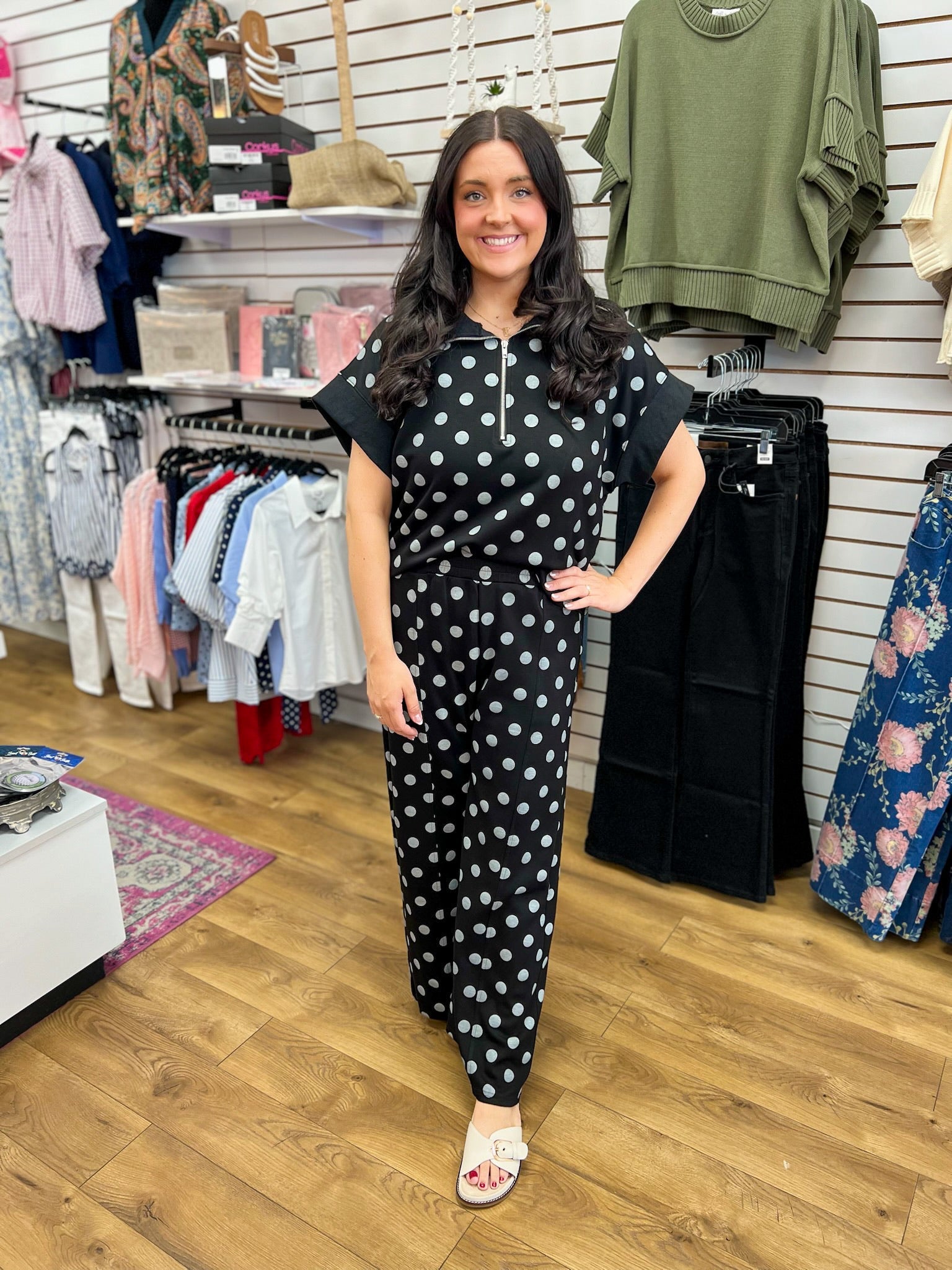 Black Polka Dot Long Knit Pant Set - A'Bekah's Boutique