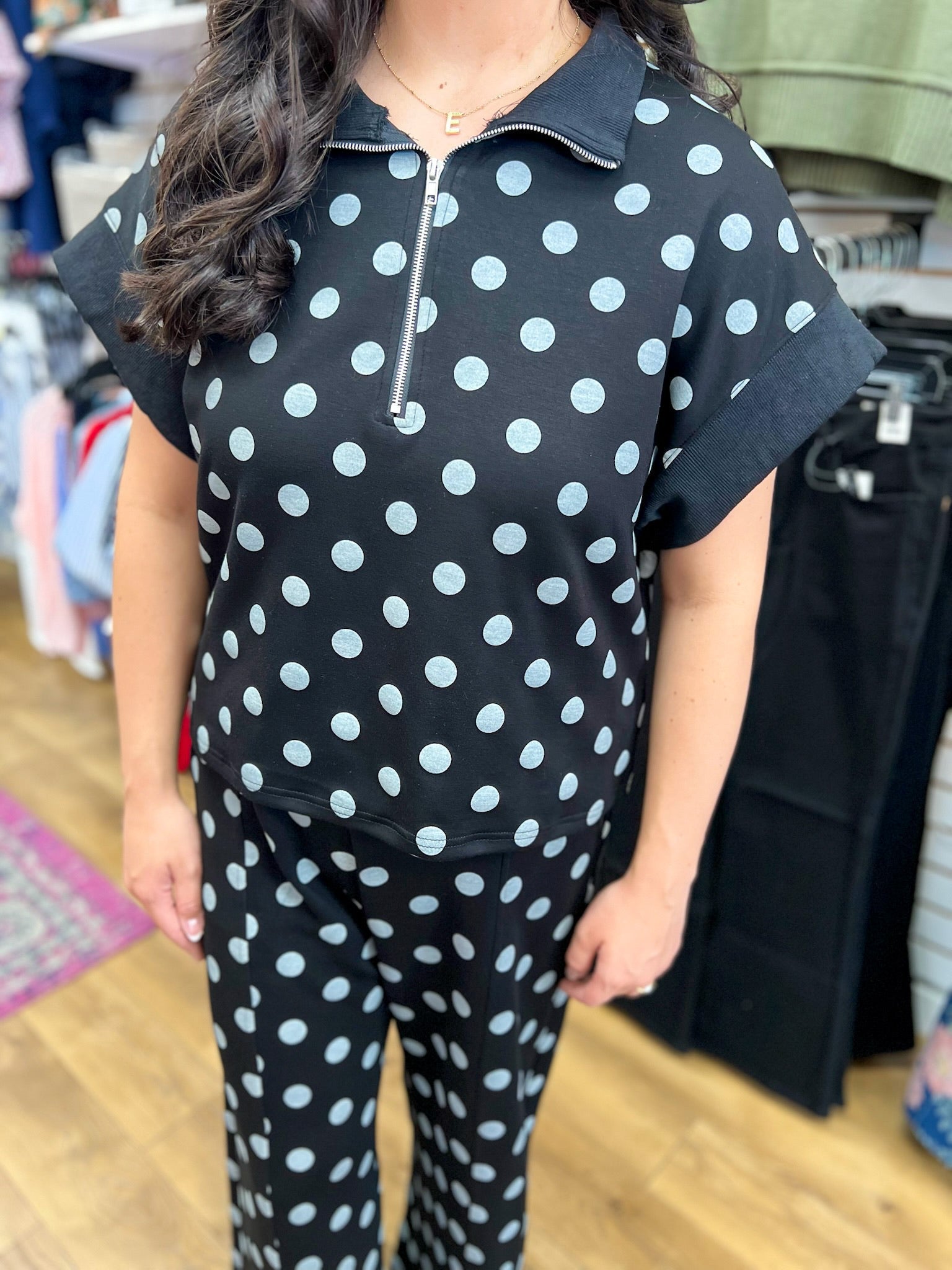 Black Polka Dot Long Knit Pant Set - A'Bekah's Boutique