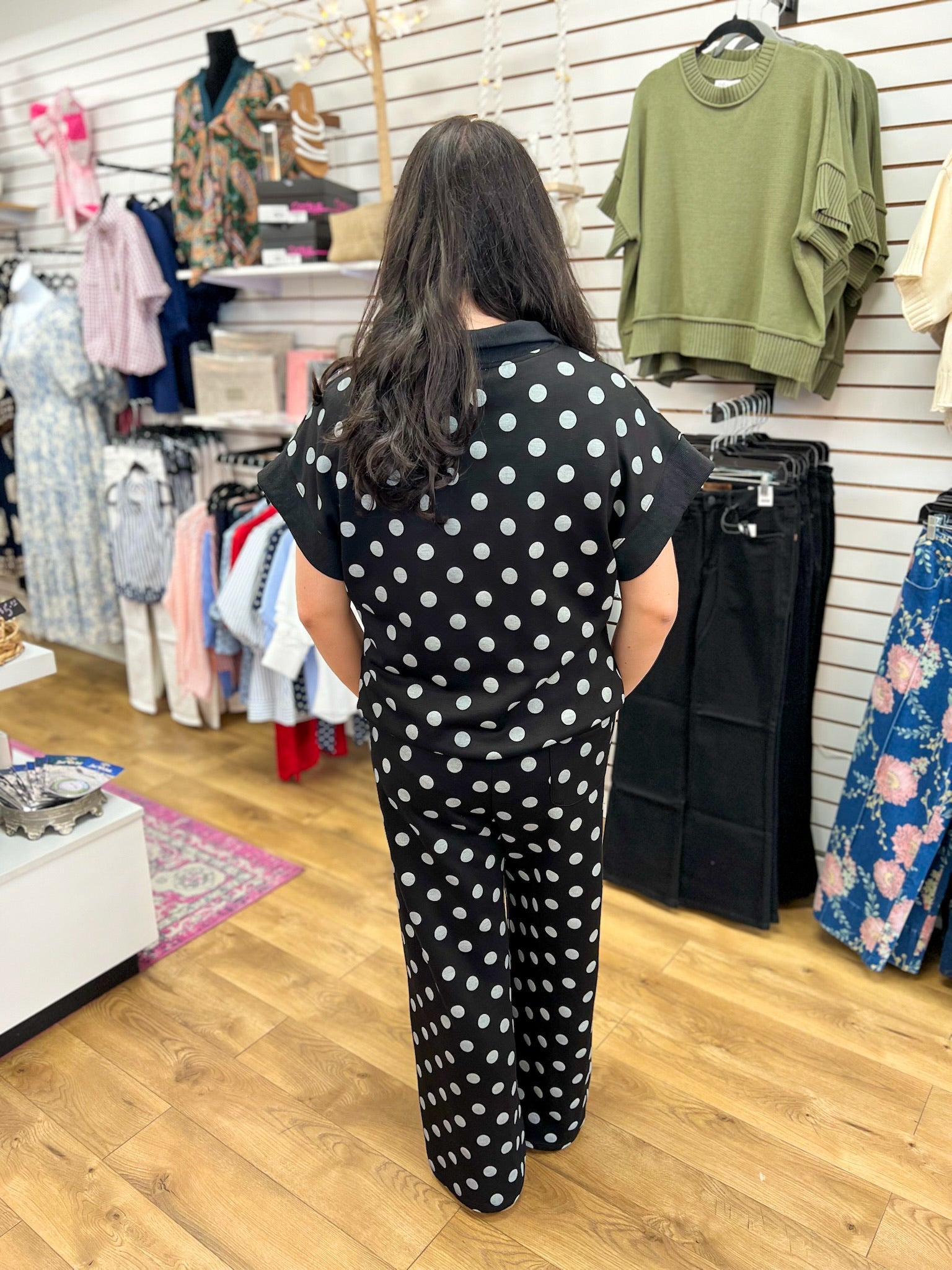Black Polka Dot Long Knit Pant Set - A'Bekah's Boutique