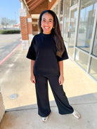 Black Ribbed Short Sleeve Wide Leg Pant Set - A'Bekah's Boutique