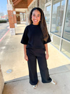 Black Ribbed Short Sleeve Wide Leg Pant Set - A'Bekah's Boutique