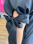 Black Scalloped Trim Dress with Short Puff Sleeves and Bow Cuffs - A'Bekah's Boutique