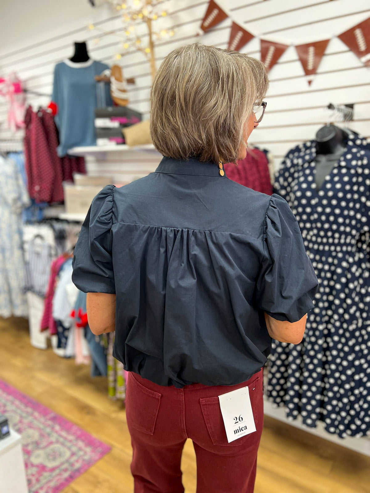 Black Short Sleeve Button Up Top with Bubble Hem - A'Bekah's Boutique