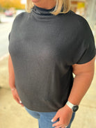 Black Short Sleeve Mock Neck Top (C) - A'Bekah's Boutique