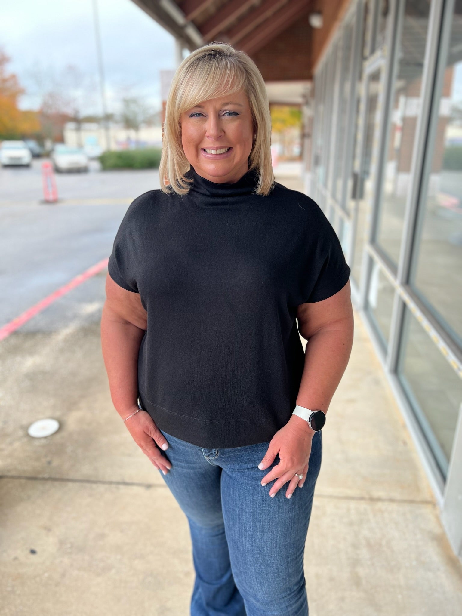 Black Short Sleeve Mock Neck Top (C) - A'Bekah's Boutique