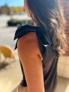 Black Sleeveless V - Neck Dress with Bows on the Shoulders - A'Bekah's Boutique
