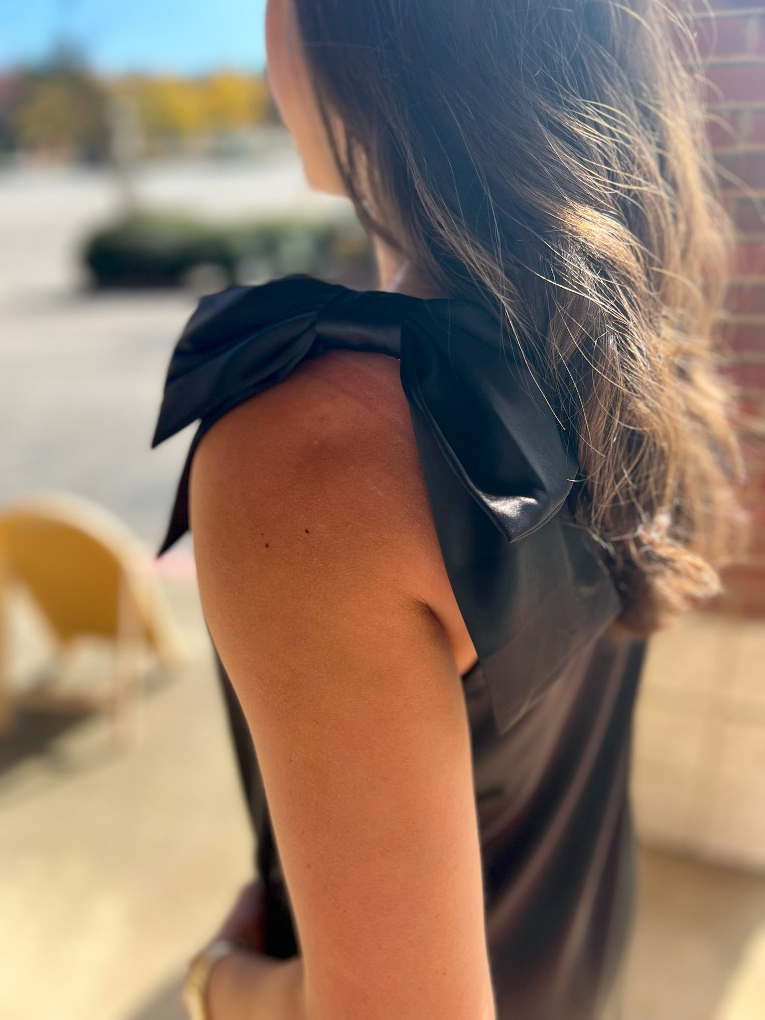 Black Sleeveless V - Neck Dress with Bows on the Shoulders - A'Bekah's Boutique