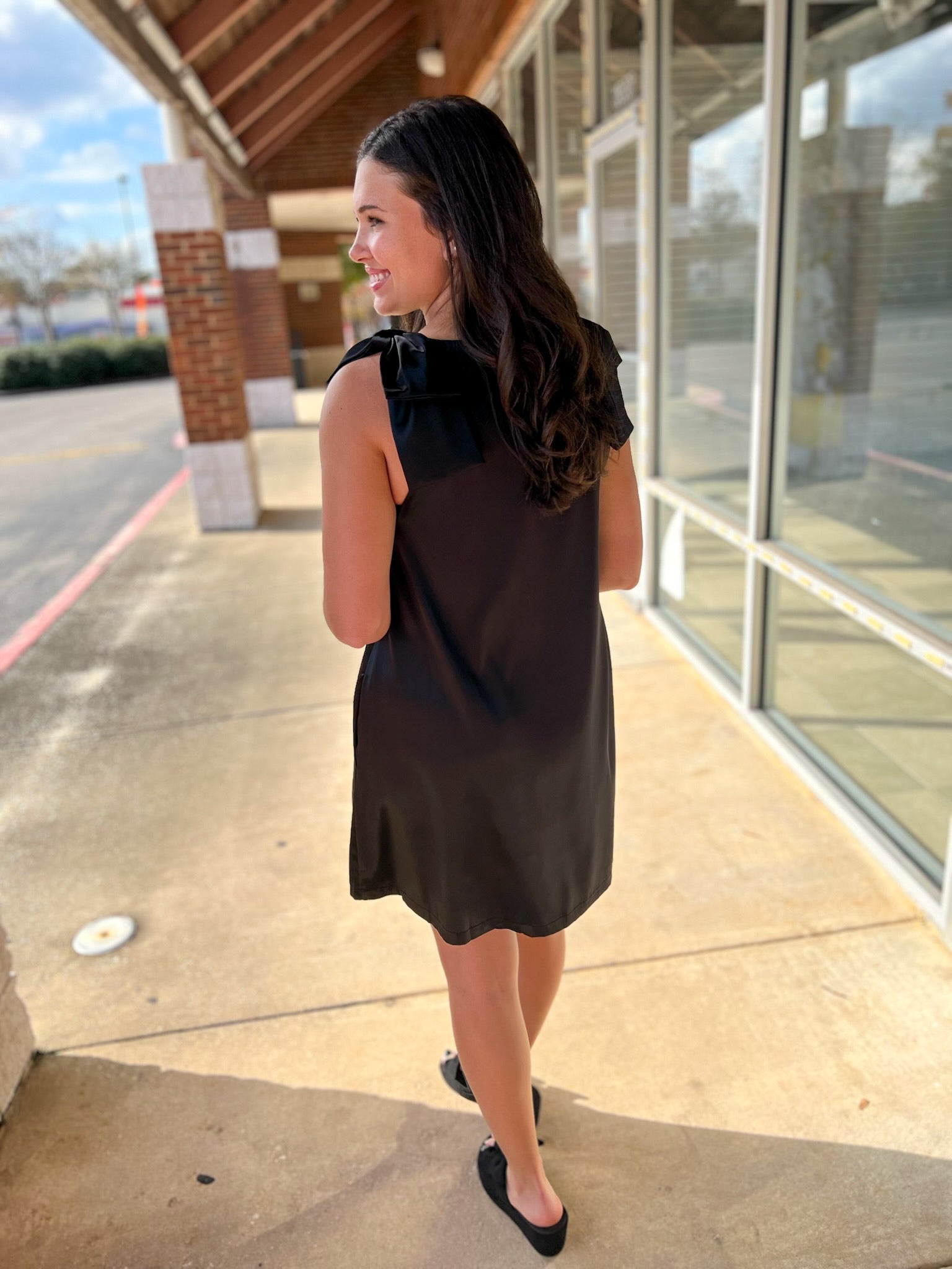 Black Sleeveless V - Neck Dress with Bows on the Shoulders - A'Bekah's Boutique