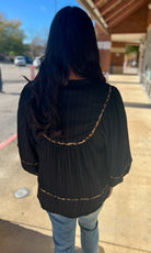 Black Textured Top with Animal Print Contrast Piping - A'Bekah's Boutique