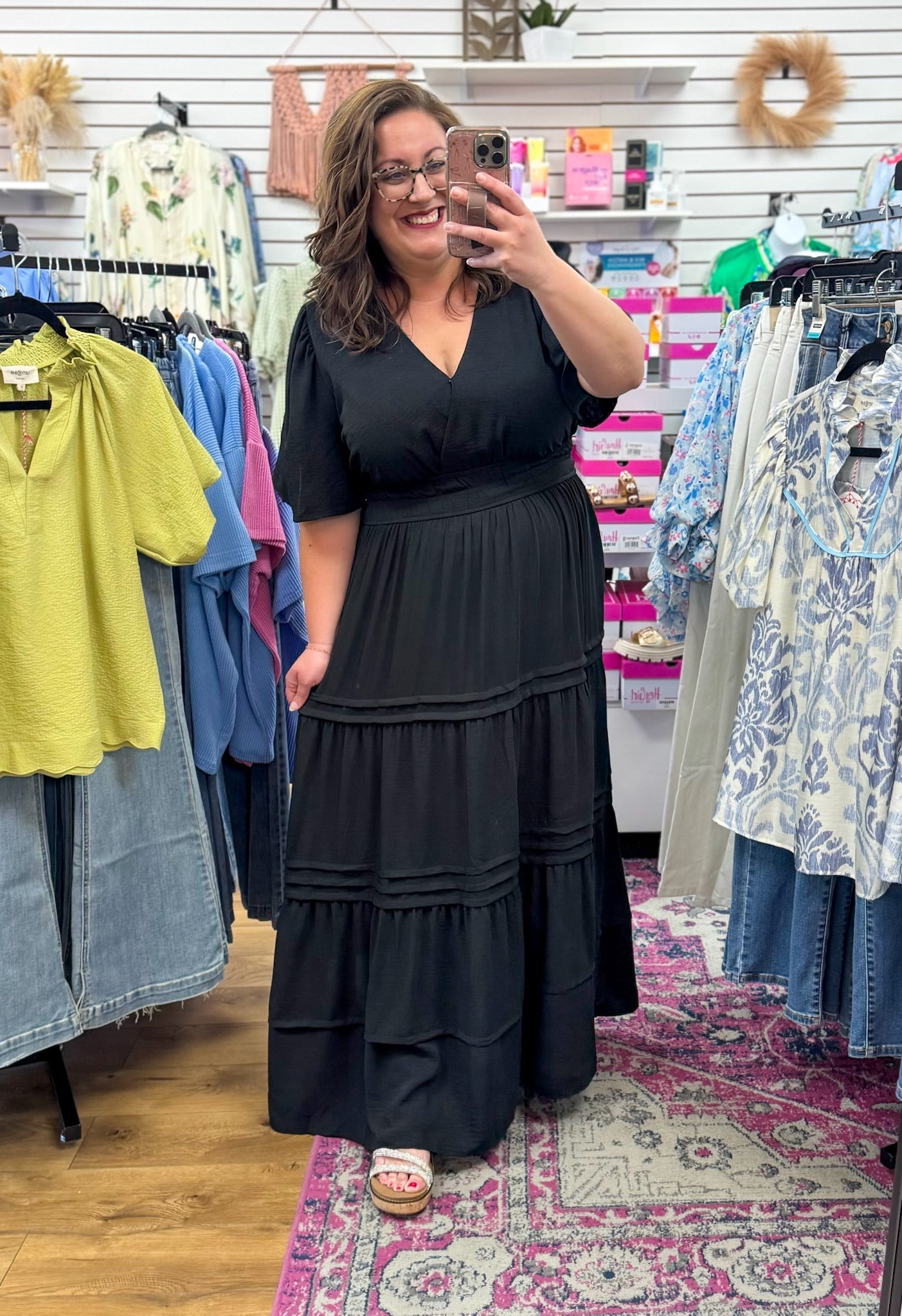 Black Tiered Maxi Dress with Half Sleeves and Smocked Waist - A'Bekah's Boutique