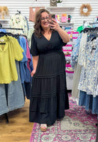 Black Tiered Maxi Dress with Half Sleeves and Smocked Waist - A'Bekah's Boutique